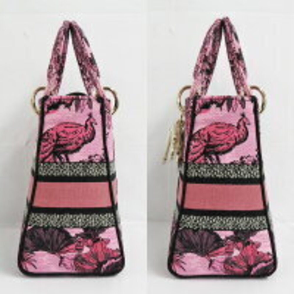 Dior Lady Lite Toile de Jouy Voyage Pink Vivid Animal Handbag - Picture 4 of 6